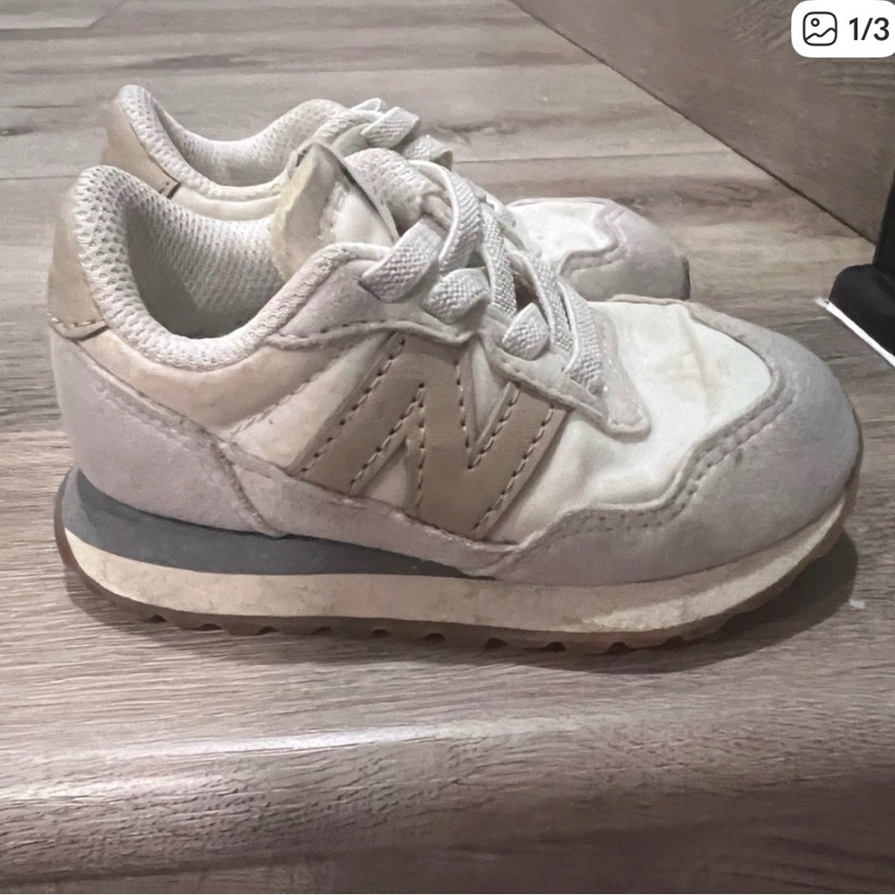 New Balance Kids White and Gray Sneakers
